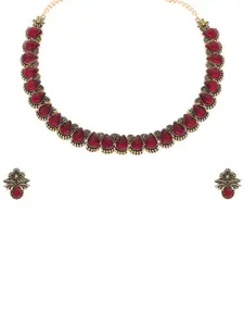 Anouk Gold-Plated Artificial Stone-Studded Necklace And Earrings