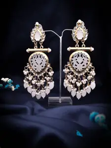 Anouk Gold-Plated Artificial Stones And Beads Beaded Teardrop Shaped Drop Earrings