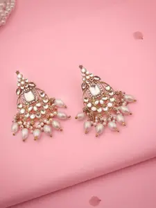 Lyriss Gold Plated Artificial Stone Studded & Beaded Contemporary Drop Earrings