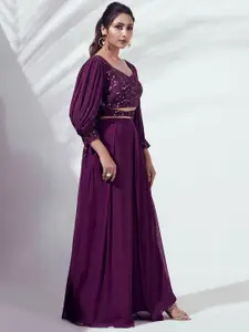 SANCIA Ethnic Motifs Embroidered Sequinned Top with Palazzos