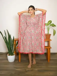 Vivika Floral Printed Pure Cotton Kaftan Midi Night Dress