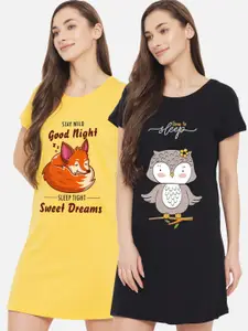 FFLIRTYGO Graphic Printed Pure Cotton T-shirt Nightdress