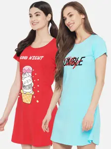 FFLIRTYGO Women Pack Of 2 Printed T-Shirt Nightdress