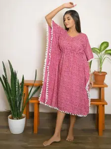 Vivika Printed Pure Cotton Kaftan Midi Night Dress