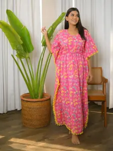 Vivika Butterfly Printed Pure Cotton Kaftan Midi Night Dress