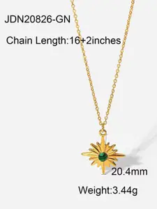 DressBerry 18K Gold-Plated Artificial Stone Studded Stainless Steel Pendant With Chain