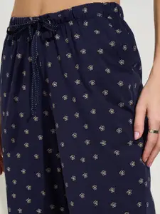 Dreamz by Pantaloons Women Floral Printed Pure Cotton Mid Rise Straight Lounge Pants