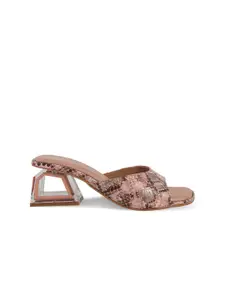 CRIMZON Printed Block Heel Open Toe Mules