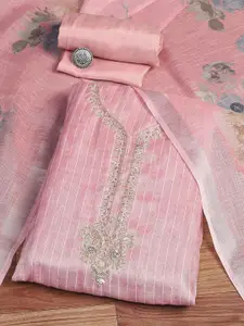 Biba Striped Zardozi Work Linen Unstitched Dress Material