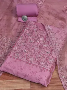 Biba Floral Printed Thread Work Net Unstitched Dress Material