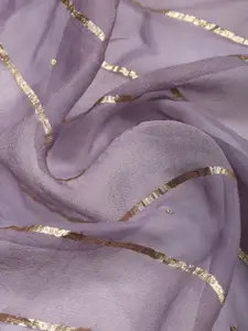 Meena Bazaar Floral Embellished Zari Work Tissue Unstitched Dress Material