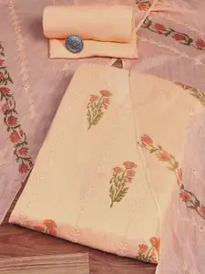 Biba Floral Printed Thread Work Pure Cotton Unstitched Dress Material