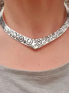 NVR Women German Silver-Plated Oxidized Statement Collar Choker Necklace