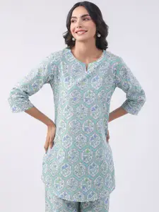 JISORA Printed Round-Neck Pure Cotton Top With Palazzos Co-Ords