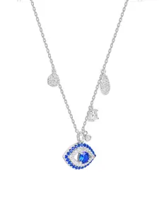 TOUCH925 92.5 Sterling Silver Cubic Zirconia-Studded Evil-Eye Pendant With Chain