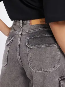 The Roadster Life Co. Women Street Edge Wide Leg High-Rise Faded Cargo Style Jeans