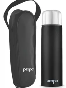 Pexpo Knight Black FLIPPRO-Double Wall Thermosteel Hot and Cold Flask Water Bottle 1L