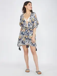 SZN Floral Printed V-Neck Open Front Shrug