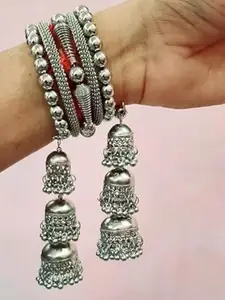 JMBW INTERNATIONAL Silver-Plated Agate Oxidized Wraparound Bracelet