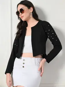 BAESD Embellished Long Sleeves Open Front Crop Shrug