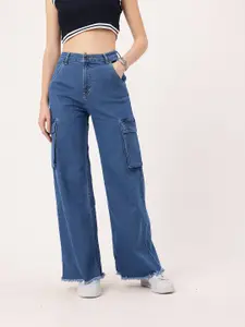 The Roadster Life Co. Women Street Utility Wide Leg Light Fade Stretchable Cargo Jeans