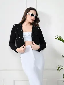 BAESD Embellished Long Sleeves Open Front Crop Shrug