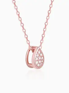GIVA Rose Gold-Plated Cubic Zirconia-Studded Pendant With Chain