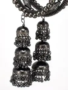 JMBW INTERNATIONAL Silver-Plated Agate Oxidized Wraparound Bracelet