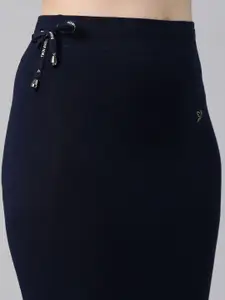 TWIN BIRDS Women Navy Ribbon Straight Fit Saree Shape Wear