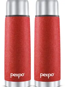 Pexpo FLEXO 2Pcs -Double wall Thermosteel Hot and Cold Red Flask Water Bottle 350ml