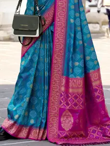 DEVATITHI Woven Design Zari Blue Soft Banarasi Bandhani Silk Saree