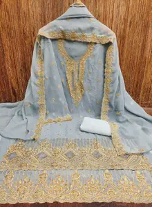 Panzora Floral Embroidered Stone Work Georgette Unstitched Dress Material