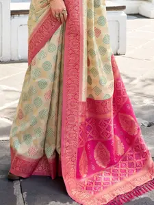 DEVATITHI White Soft Banarasi Bandhani Silk Saree