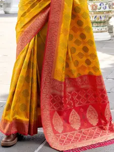 DEVATITHI Yellow Soft banarasi bandhani silk Saree