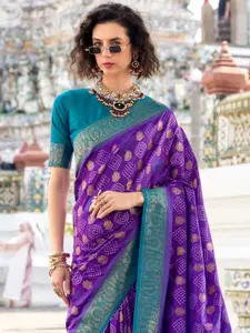 DEVATITHI Blue Soft Banarasi Bandhani Silk Saree