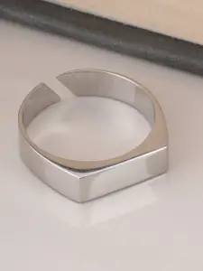 PALMONAS Stainless Steel Plain Silver Bar Ring For Men Waterproof & Anti-Tarnish