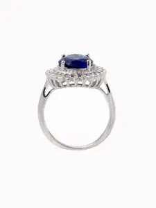 Tuanz Silver Jewelry 925 Sterling Silver Rhodium-Plated Cubic Zirconia-Studded Finger Ring