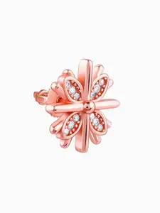 GIVA 925 Sterling Silver Rose Gold-Plated Zircon Studded Floral Studs