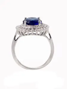 Tuanz Silver Jewelry 925 Sterling Silver Rhodium-Plated Cubic Zirconia-Studded Finger Ring