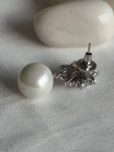 The Jewellery Tale Silver-Plated Faux Amethyst Studded Floral Shaped Drop Earrings