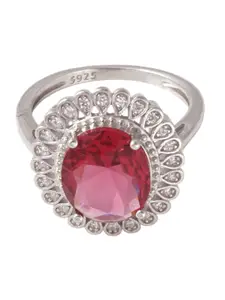 Tuanz Silver Jewelry 925 Sterling Silver Rhodium-Plated Cubic Zirconia-Studded Finger Ring