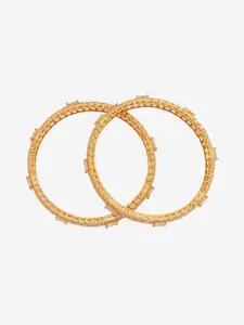 Kushal's Fashion Jewellery White Set Of 2 Gold-Plated Party Zircon Bangles