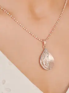 KIORAH 925 Sterling Silver Rose Gold-Plated Teardrop Shaped Pendant With Chain