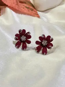 The Jewellery Tale Silver-Plated Stones Studded Floral Shaped Studs