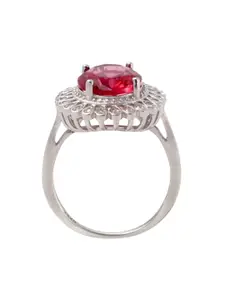 Tuanz Silver Jewelry 925 Sterling Silver Rhodium-Plated Cubic Zirconia-Studded Finger Ring