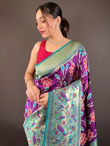DEVATITHI Ethnic Motifs Zari Wine Silk Saree