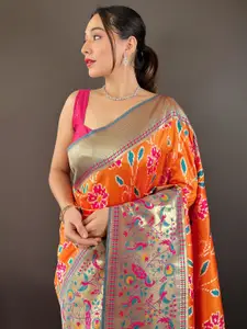 DEVATITHI Ethnic Motifs Zari Orange Silk Saree
