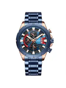 Curren Men Brass Dial & Stainless Steel Bracelet Style Straps Analogue Watch CR-8401-Blue RG