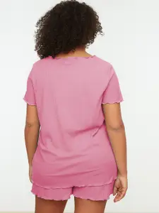 Trendyol Striped Round Neck Night Suit