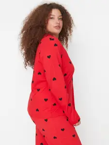 Trendyol Printed Pure Cotton Lapel Neck Shirt With Trousers Night suit